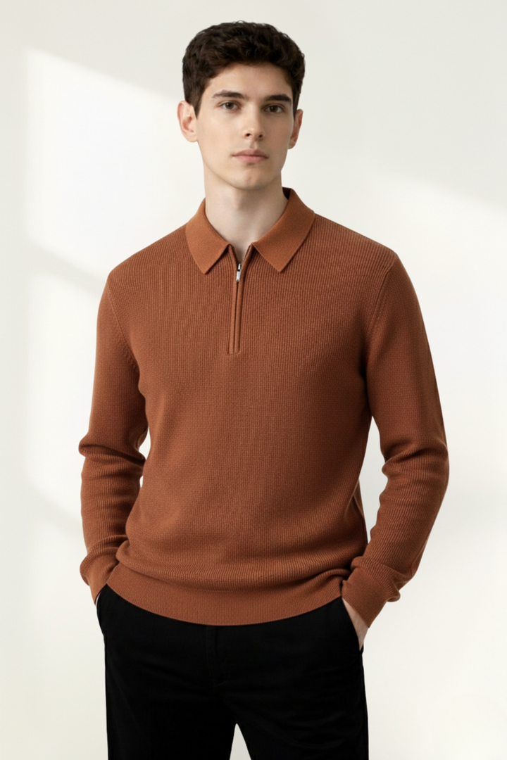 Suéter de polo de media cremallera para hombre