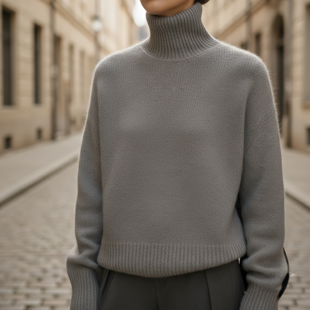 Pull en cachemire à col roulé tricoté à manches longues pour femme