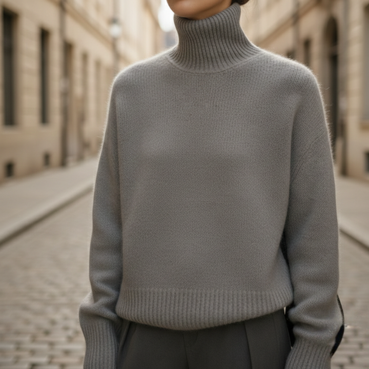 Pull en cachemire à col roulé tricoté à manches longues pour femme
