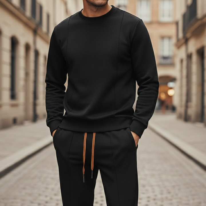Ensemble de survêtement en coton et soie, col rond, pantalon de jogging pour homme