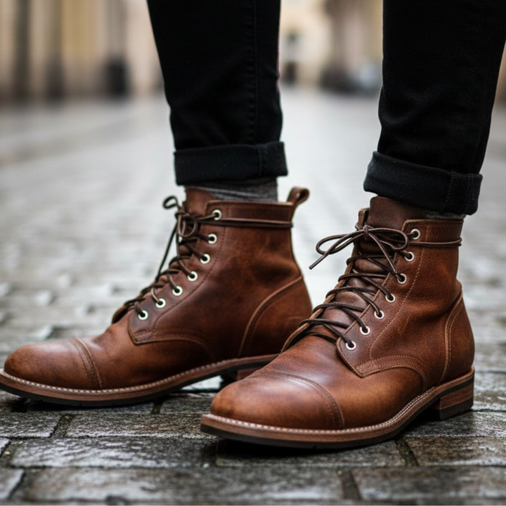 Bottes en cuir à lacets, bottines de combat pour hommes