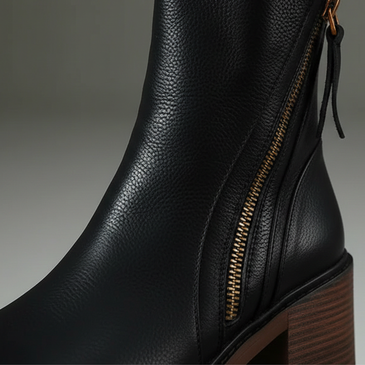 Botines de Tobillo con Tacón Cuadrado y Cremallera Lateral para Mujeres Adultas