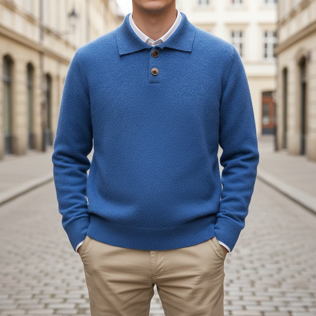 Camisa de Polo de Cachemira de Manga Larga para Hombre