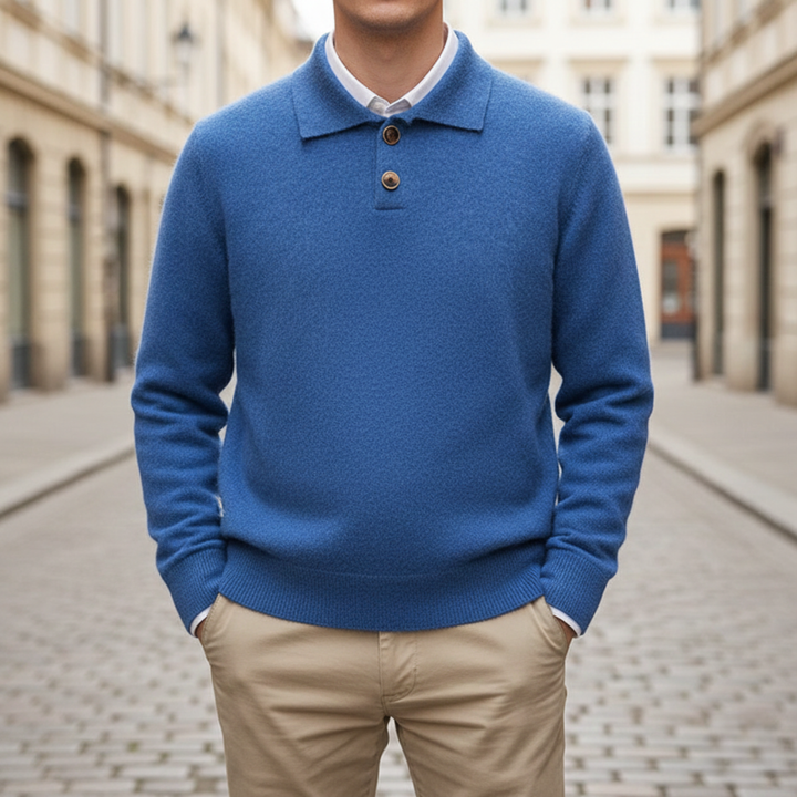 Camisa de Polo de Cachemira de Manga Larga para Hombre