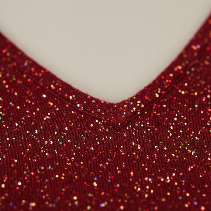 Pull à col en V brillant pour femme tricoté