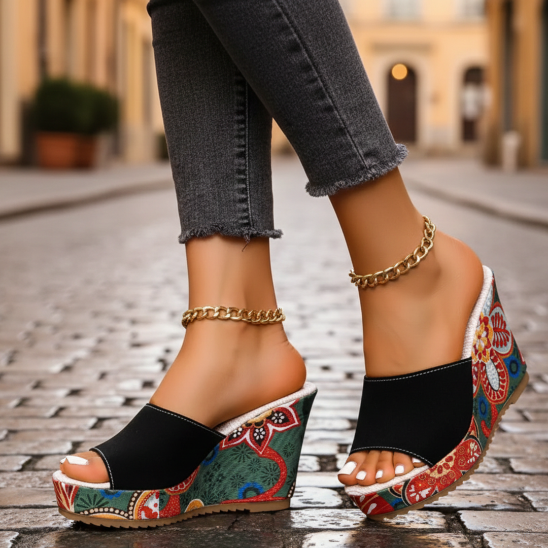 Sandalias de cuña para mujer, de punta abierta, sin cierre, con parte superior de terciopelo