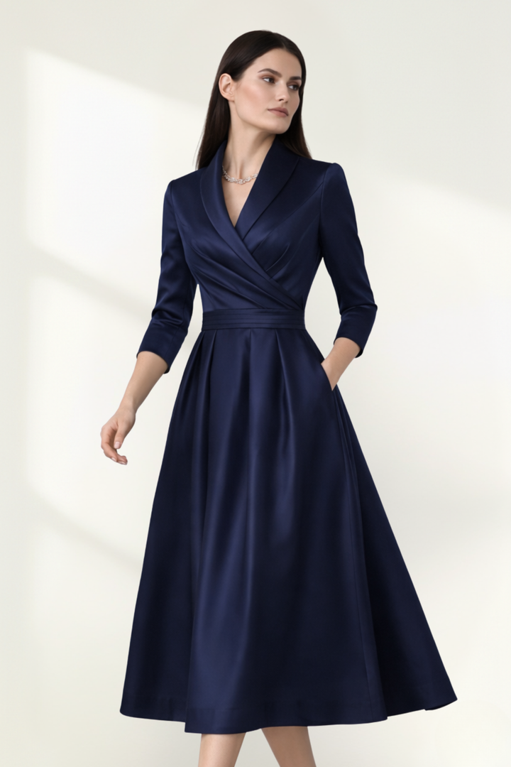 Robe midi portefeuille en satin pour femme