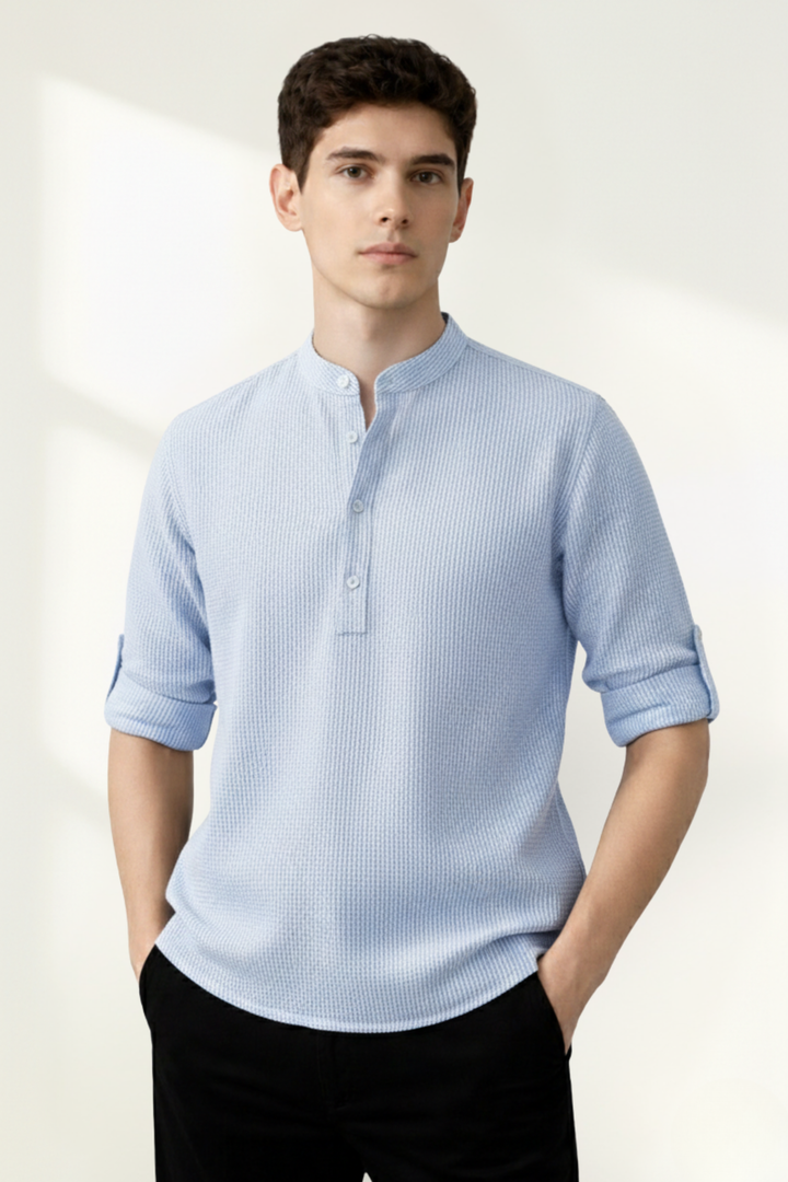 Chemise à manches longues pour homme avec col tunisien