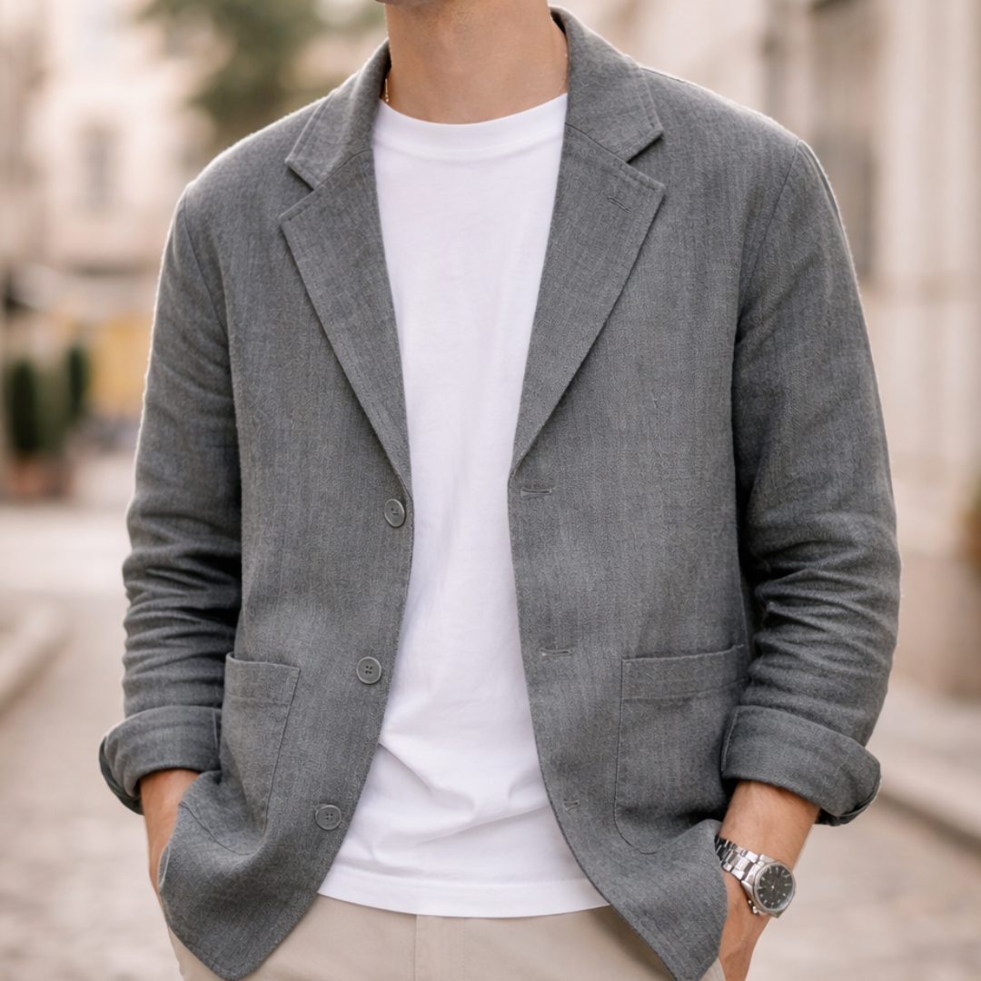 Veste en lin légère à deux boutons décontractée pour homme