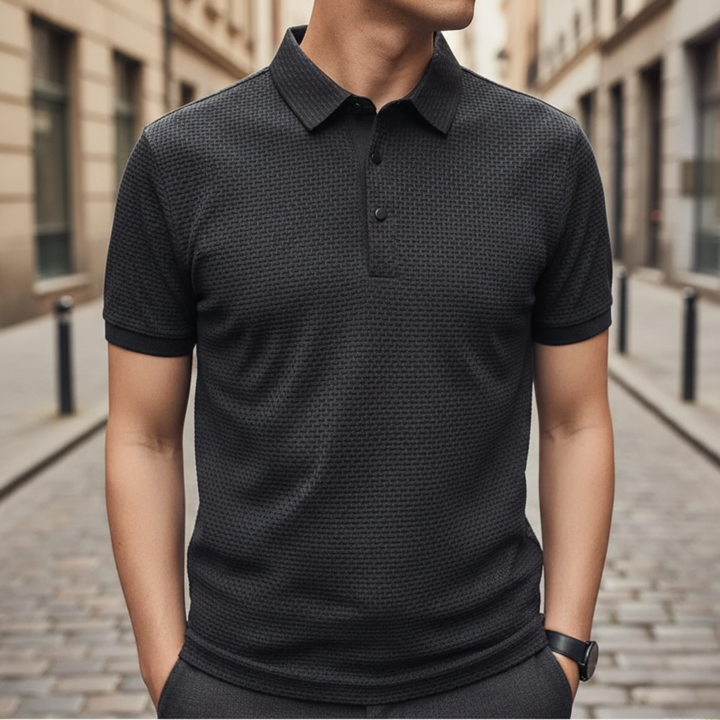 Camisa Polo de Manga Corta de Seda Fría Transpirable para Hombre Verano