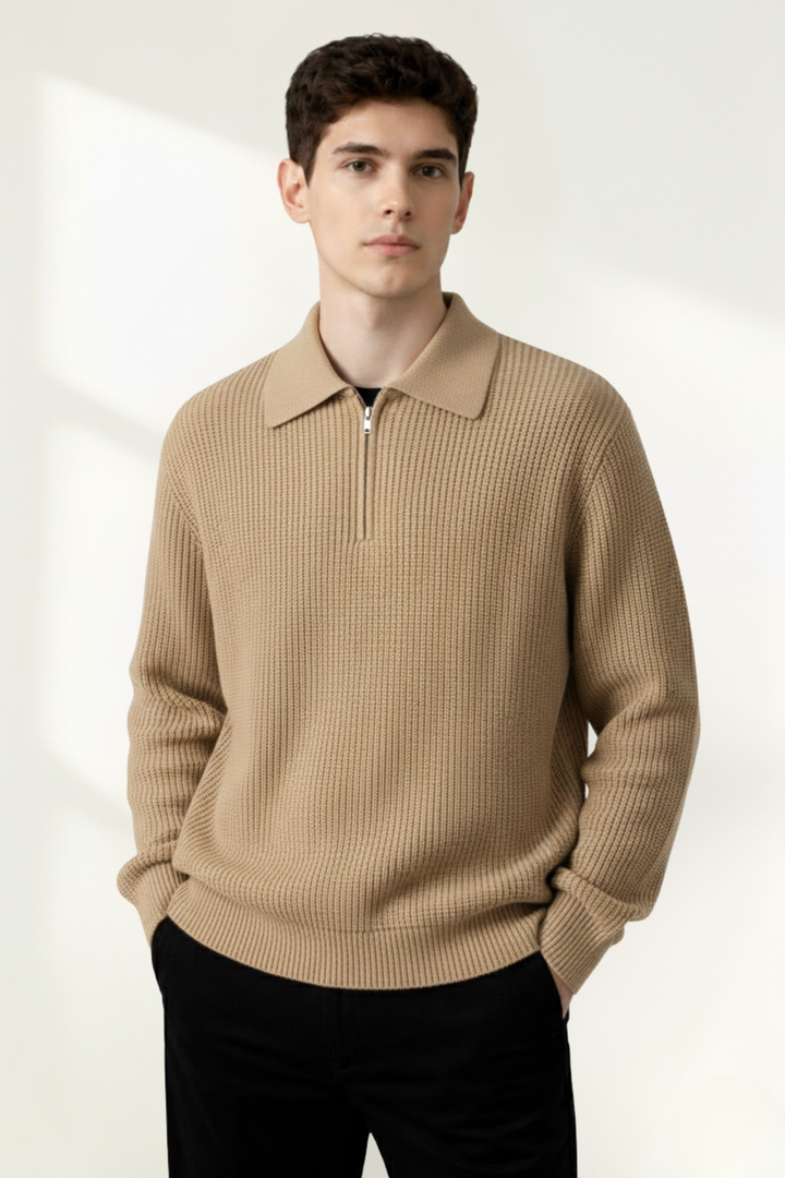 Pull polo à demi-fermeture éclair pour homme en tricot