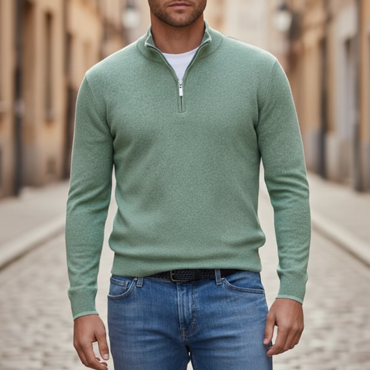 Pull à demi-fermeture éclair à manches longues en tricot pour homme