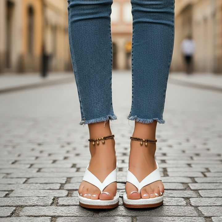 Sandalias ortopédicas de tacón bloque para mujer, abiertas en la punta