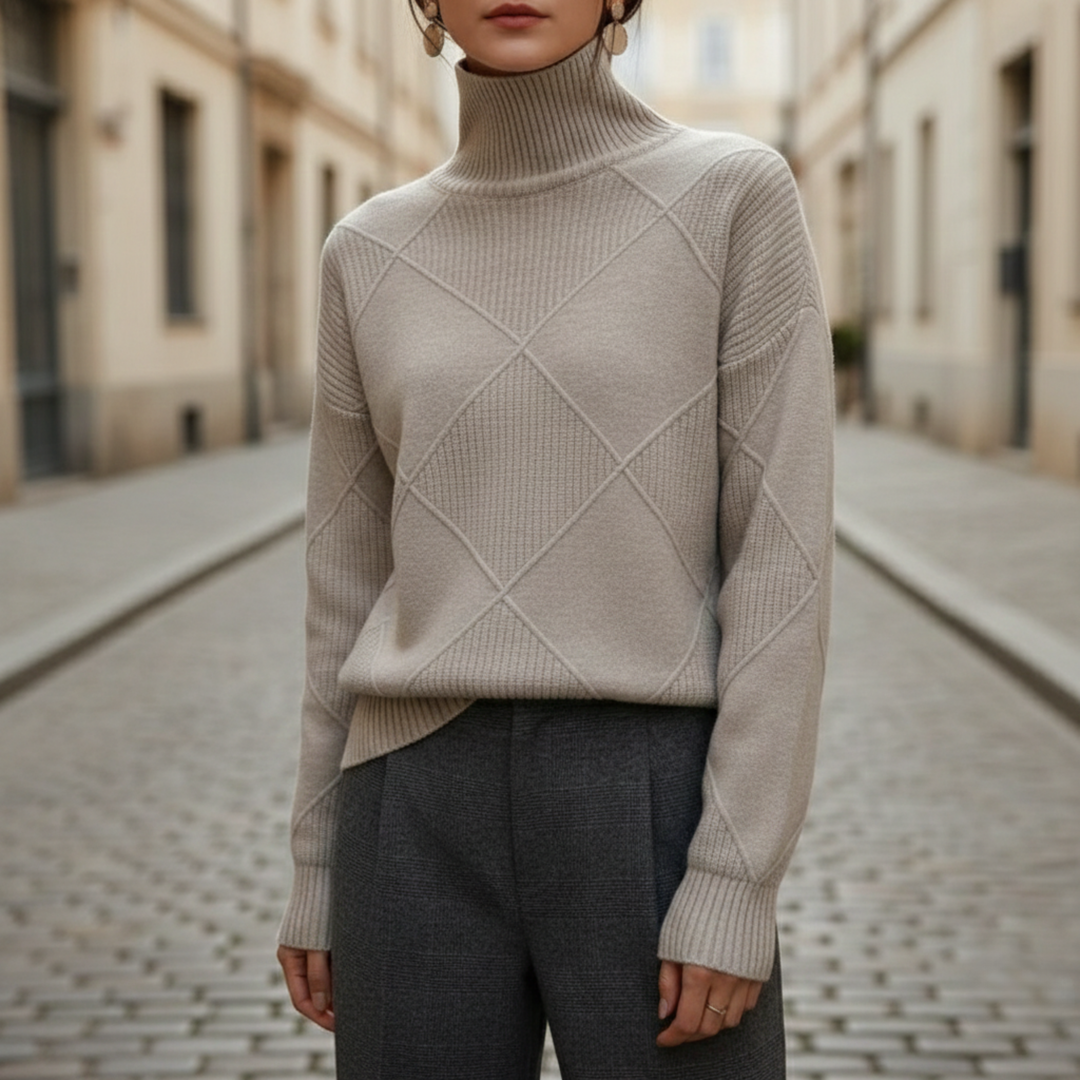 Cashmere Sweater Diamond Knit Turtleneck Pullover