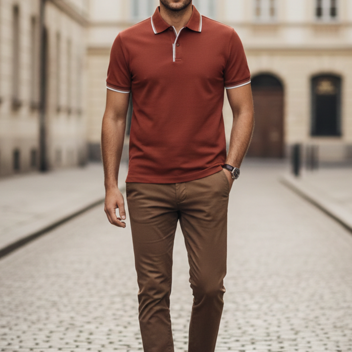 Polo en soie à manches courtes avec col pour homme