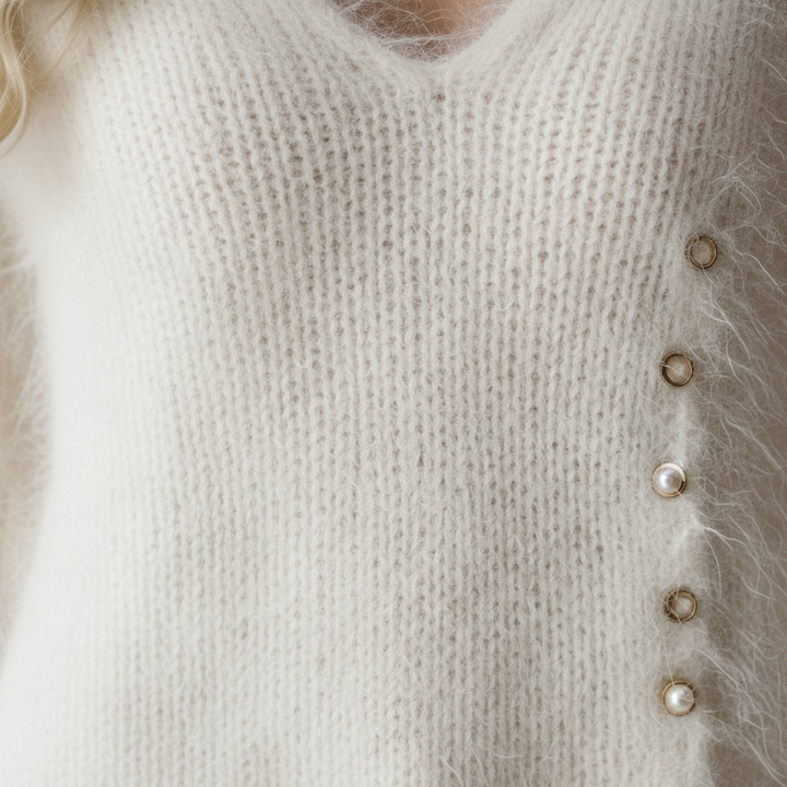 Robe mi-longue en maille effet fausse fourrure fente latérale col en V femme