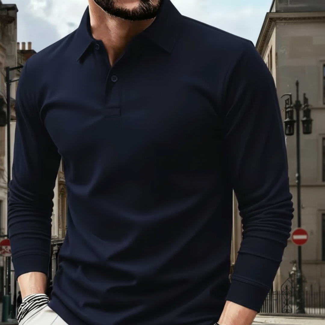 Polo Shirt Long Sleeve Solid Casual Men