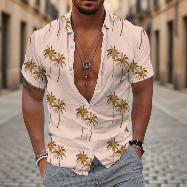 Chemise à manches courtes imprimé de palmiers pour homme