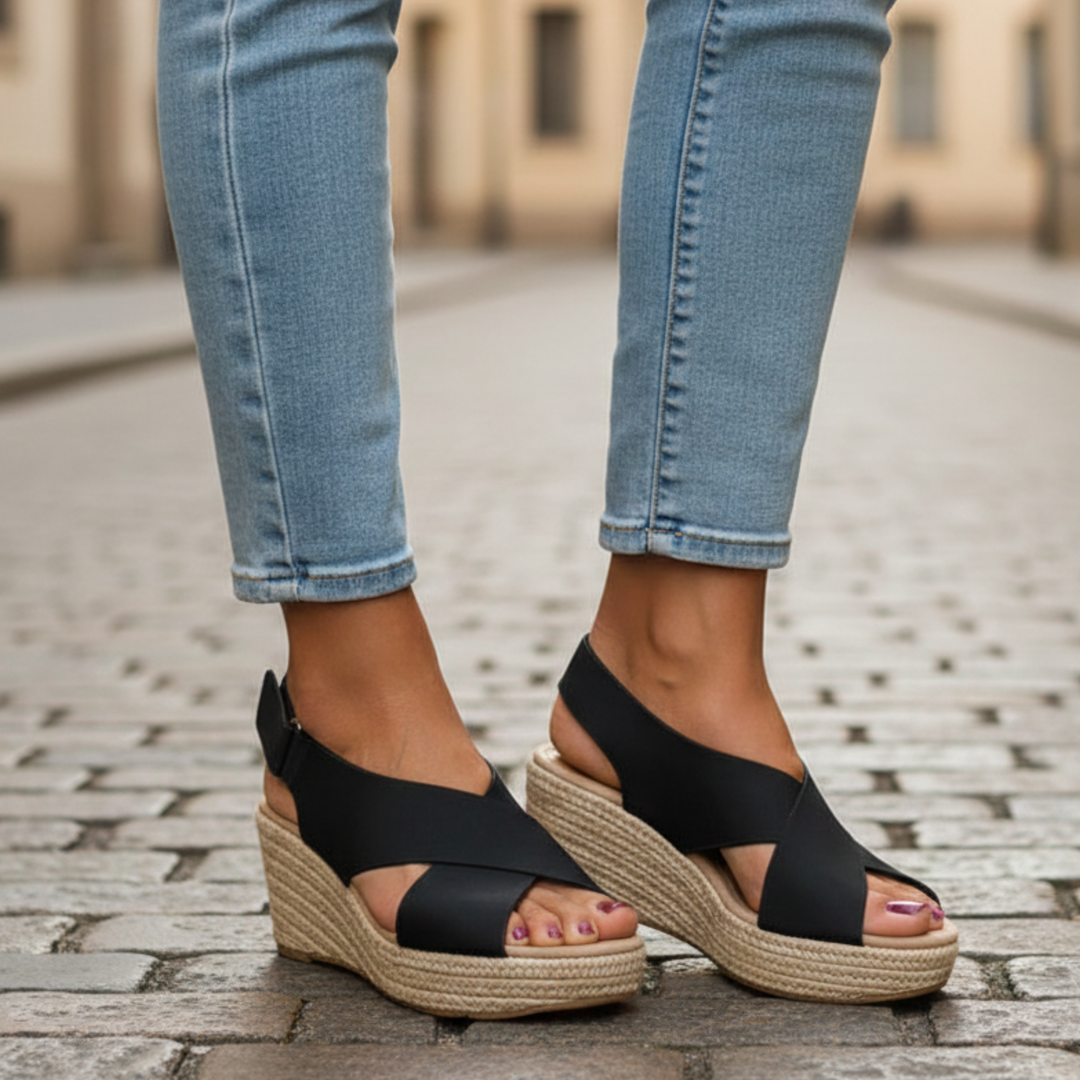 Sandales compensées à bout ouvert pour femmes été