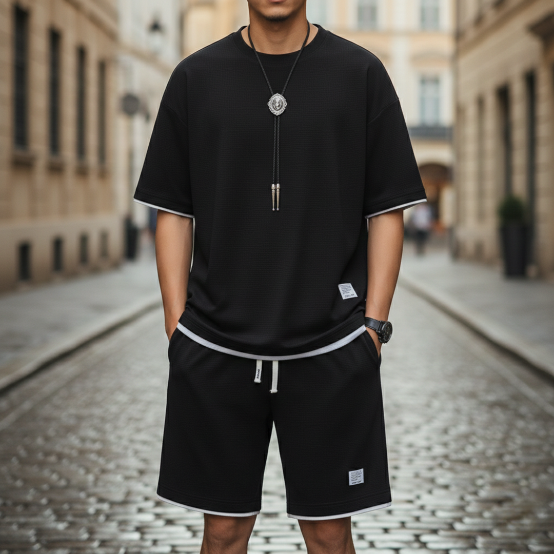 Lounge Set Waffle Knit Short sleeve T shirt Shorts Men