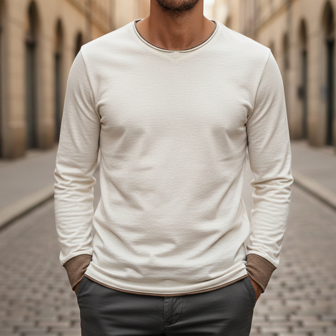 Chemise à manches longues pour homme col en V