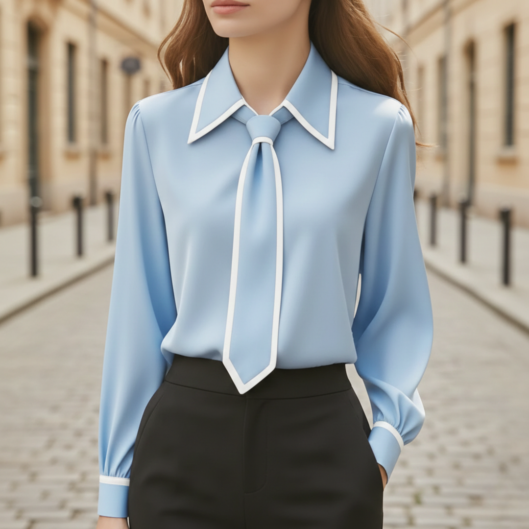 Blouse pour femme à manches longues avec nœud contrastant