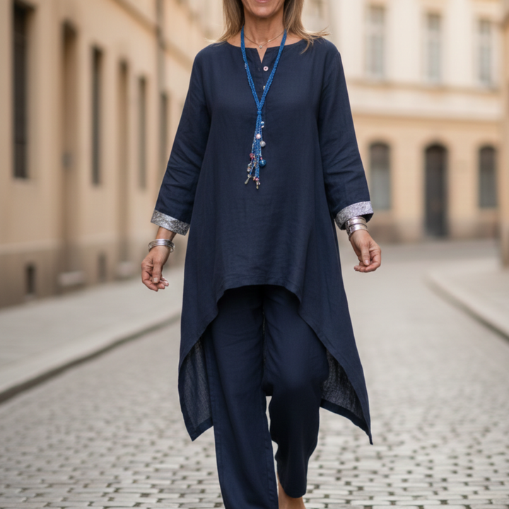 Conjunto de Mujeres Túnica de Manga Larga Suelta y Pantalones