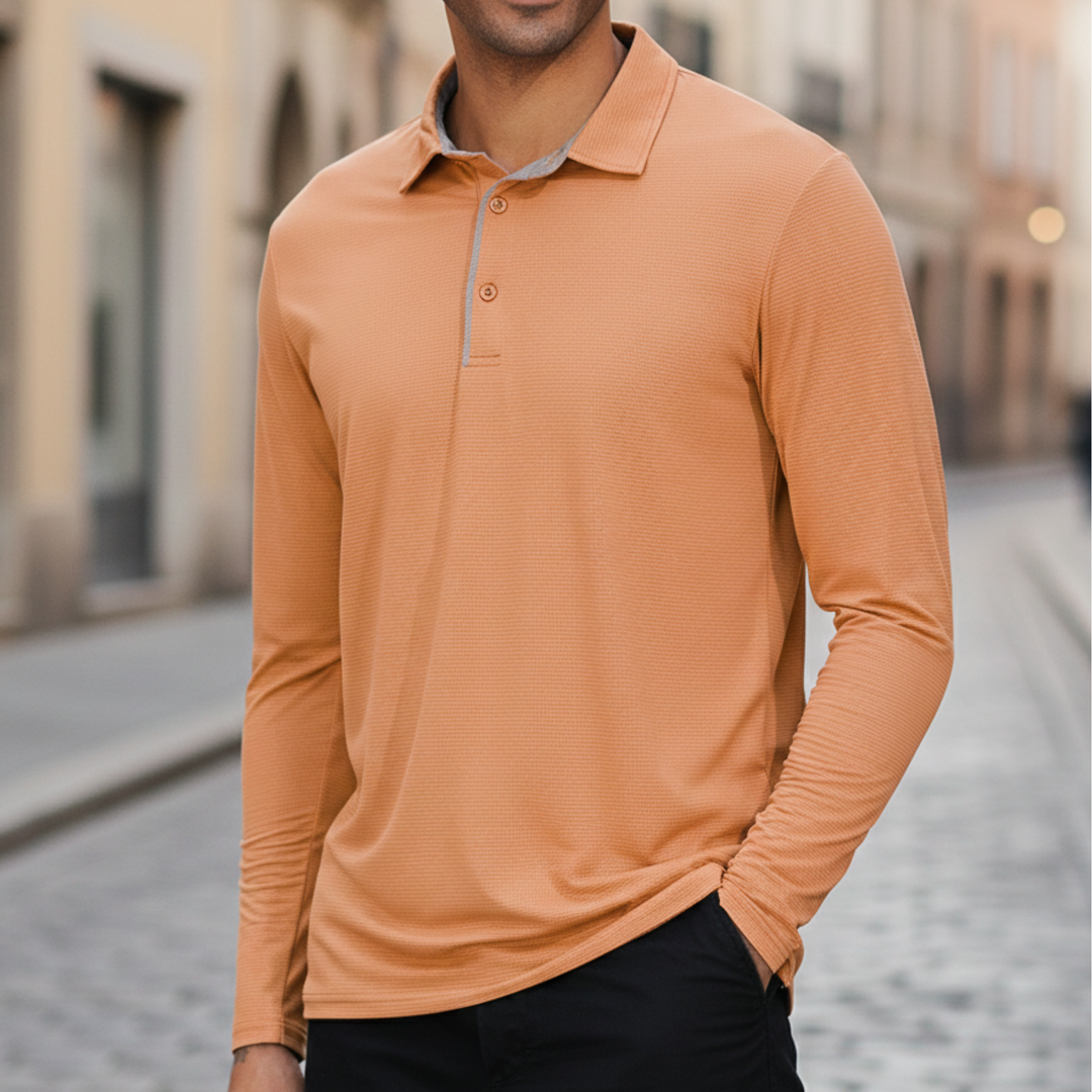 Camisa Polo de Manga Larga para Hombre Ajuste Atlético Ligera