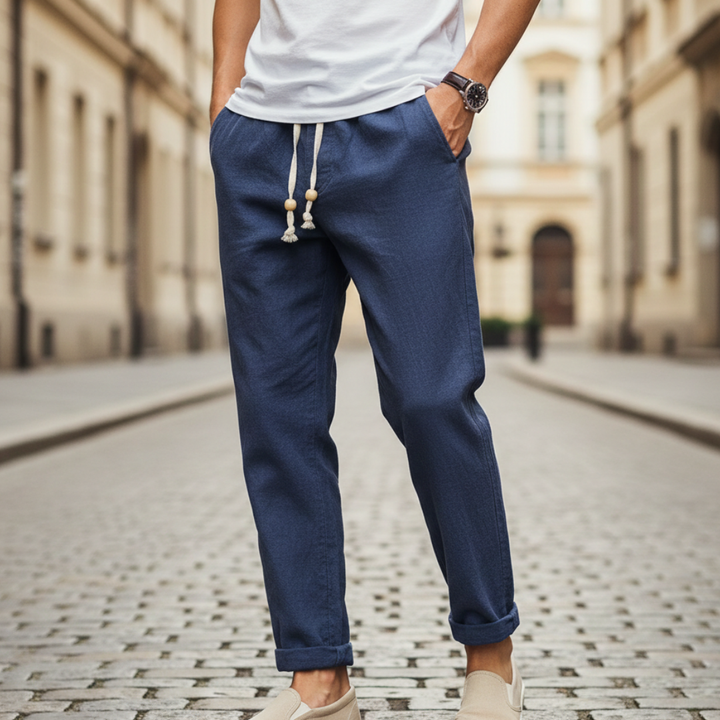 Pantalones de algodón con cintura elástica y cordón para hombres