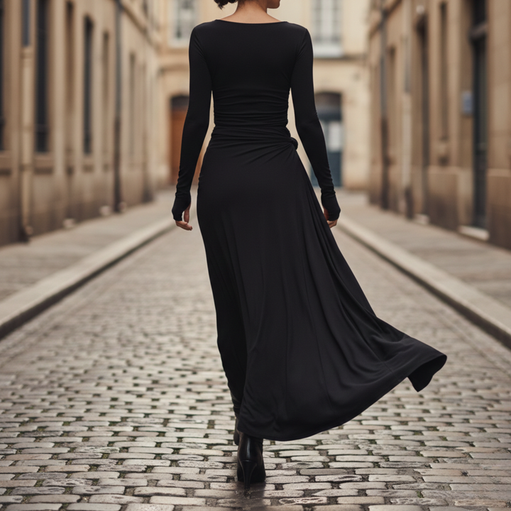 Vestido Maxi Lazo Lateral de Manga Larga hasta el Suelo para Mujeres