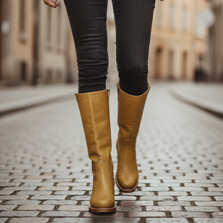 Bottes hautes en cuir synthétique à talon carré pour femmes