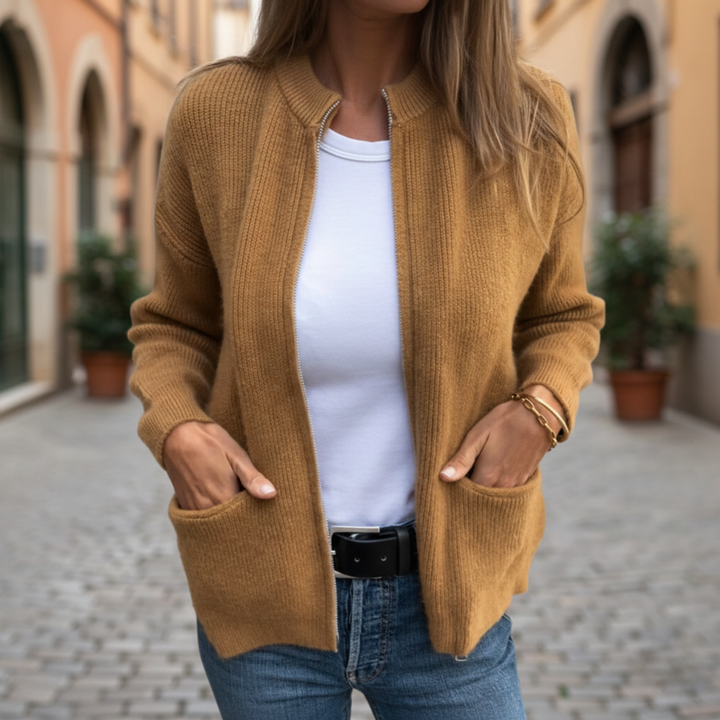 Cárdigan de punto para mujer, abierto al frente, de manga larga