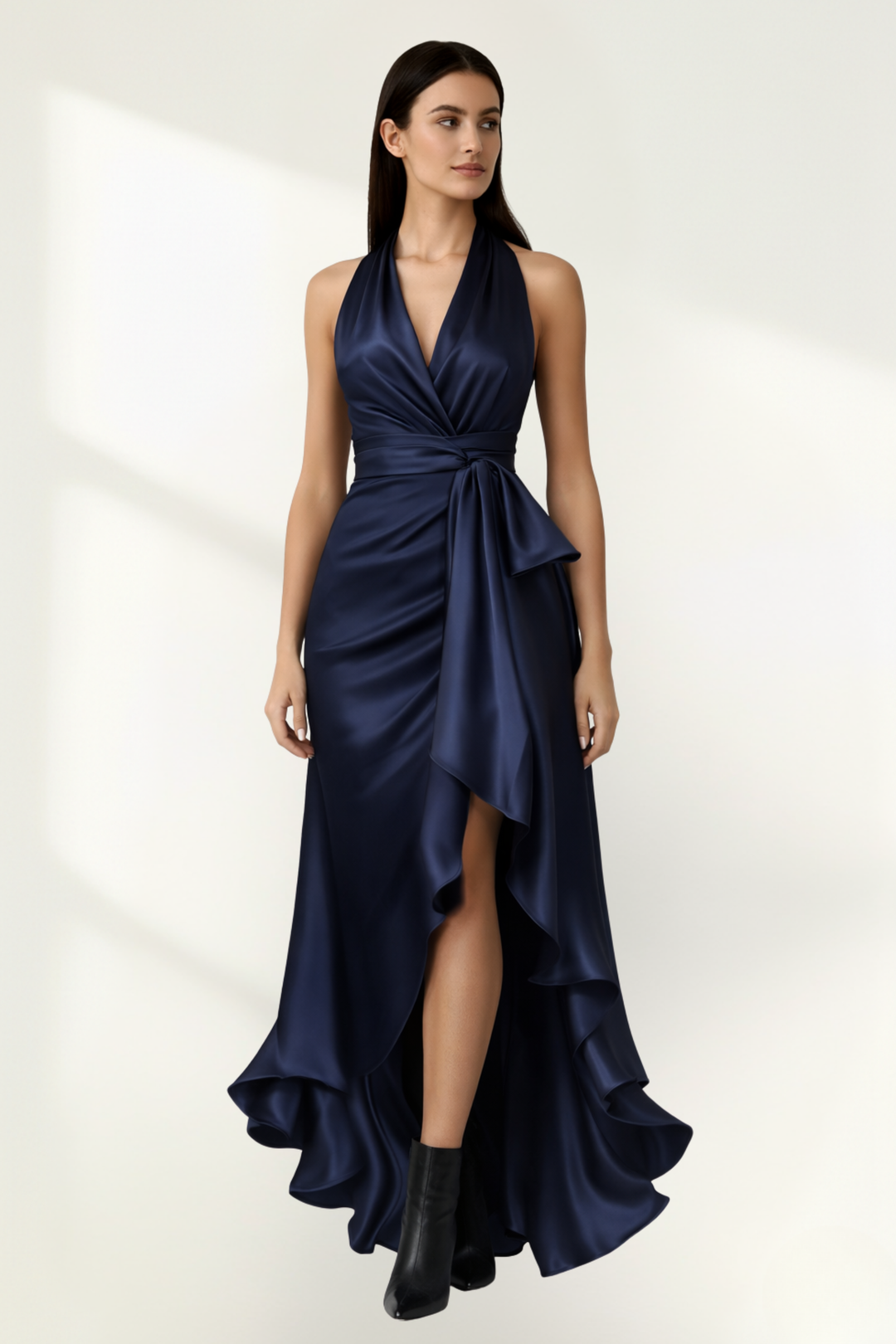 Vestido de Noche de Satén con Halter para Mujeres