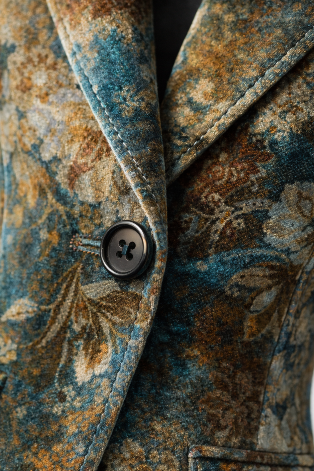 Veste pour femme en velours à fleurs avec boutons sur le devant