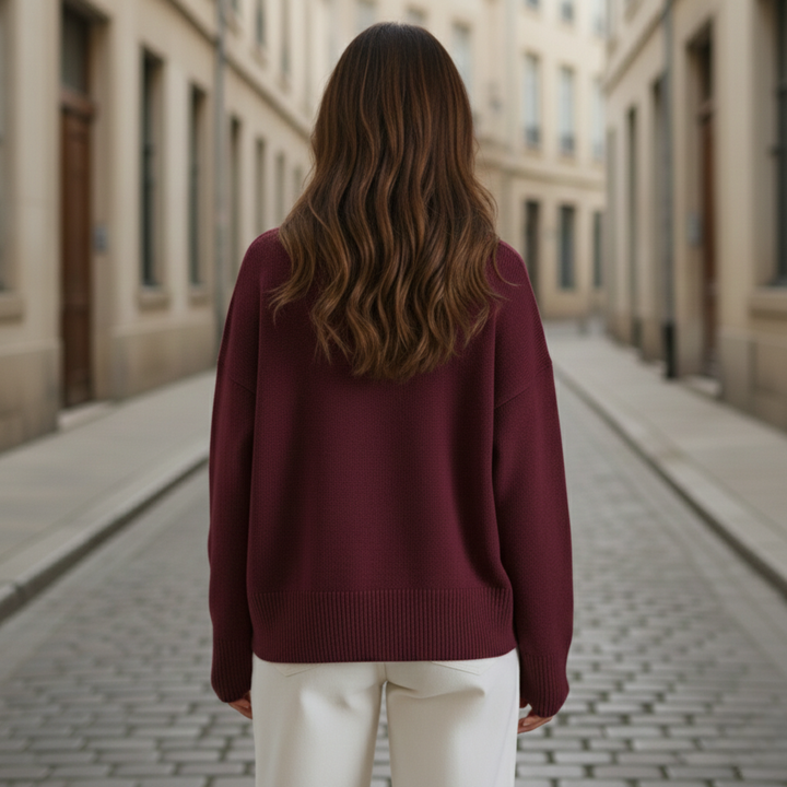 Suéter de punto oversized de cuello redondo y manga larga para mujeres