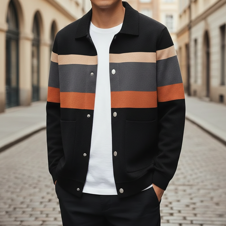 Striped Varsity Knit Jacket Snap-button Casual Men