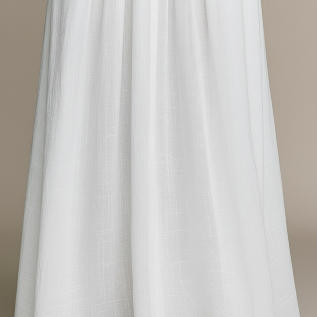 Vestido Maxi de Algodón y Lino con Parches de Cuello Alto y Manga Larga para Mujeres