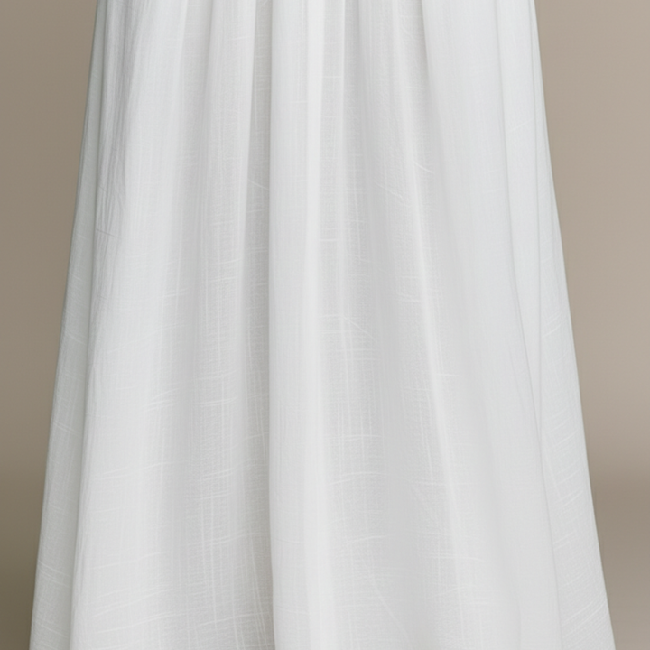 Vestido Maxi de Algodón y Lino con Parches de Cuello Alto y Manga Larga para Mujeres