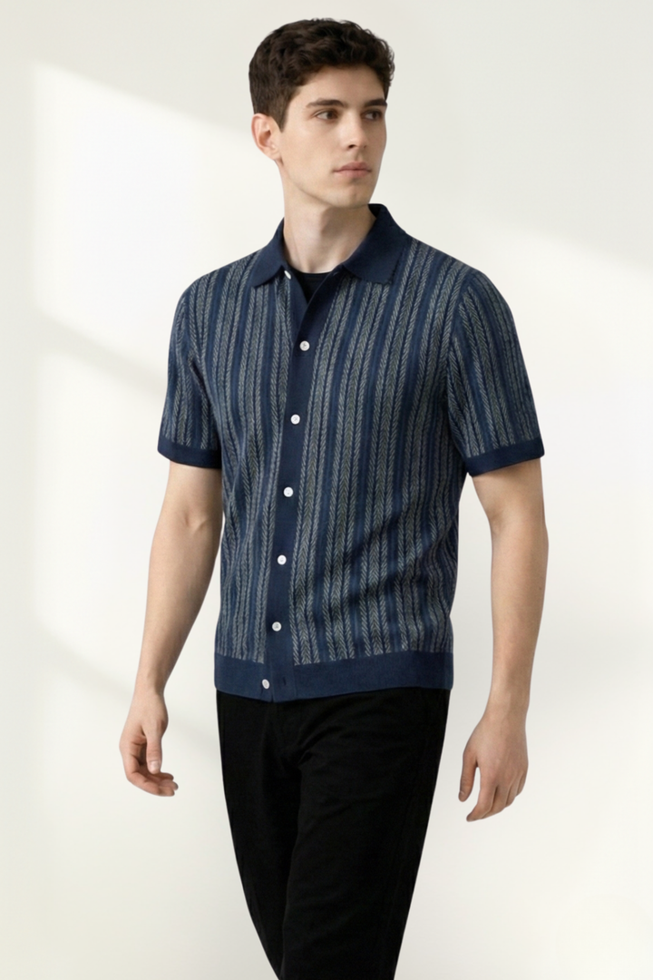 Camisa Polo de Punto con Patrón para Hombre de Manga Corta
