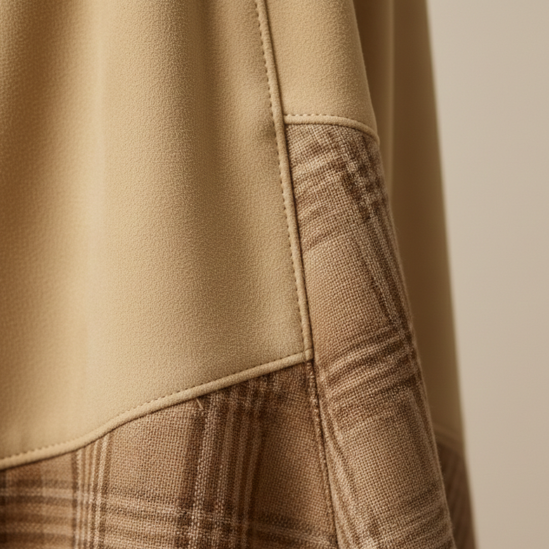 Vestido Maxi de Ante a Cuadros de Manga Larga para Mujeres