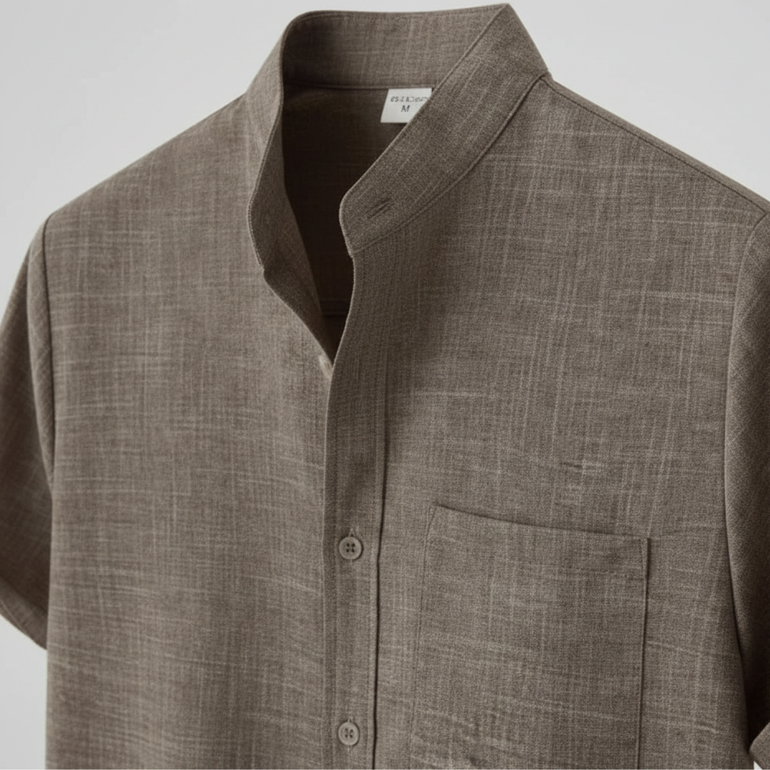 Men's Shirt Short Sleeve with Mandarin Collar
