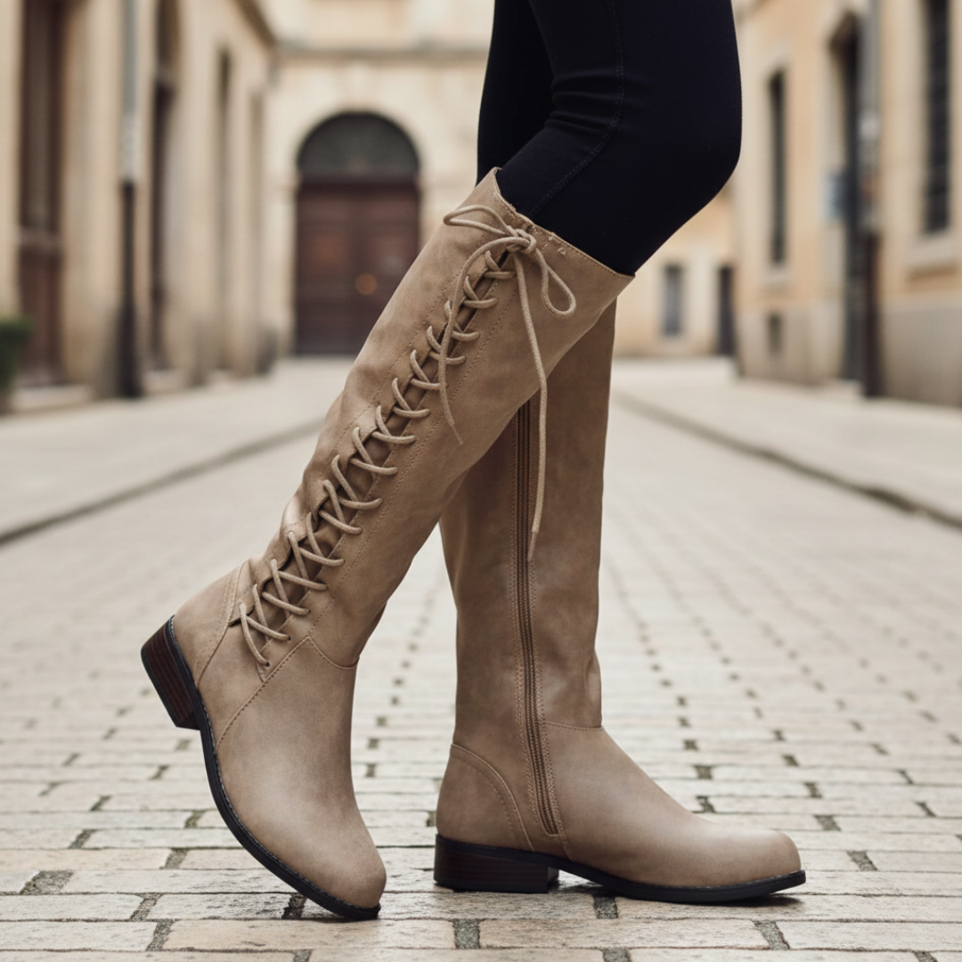 Botas ortopédicas de mujer hasta la rodilla con cordones y cremallera lateral