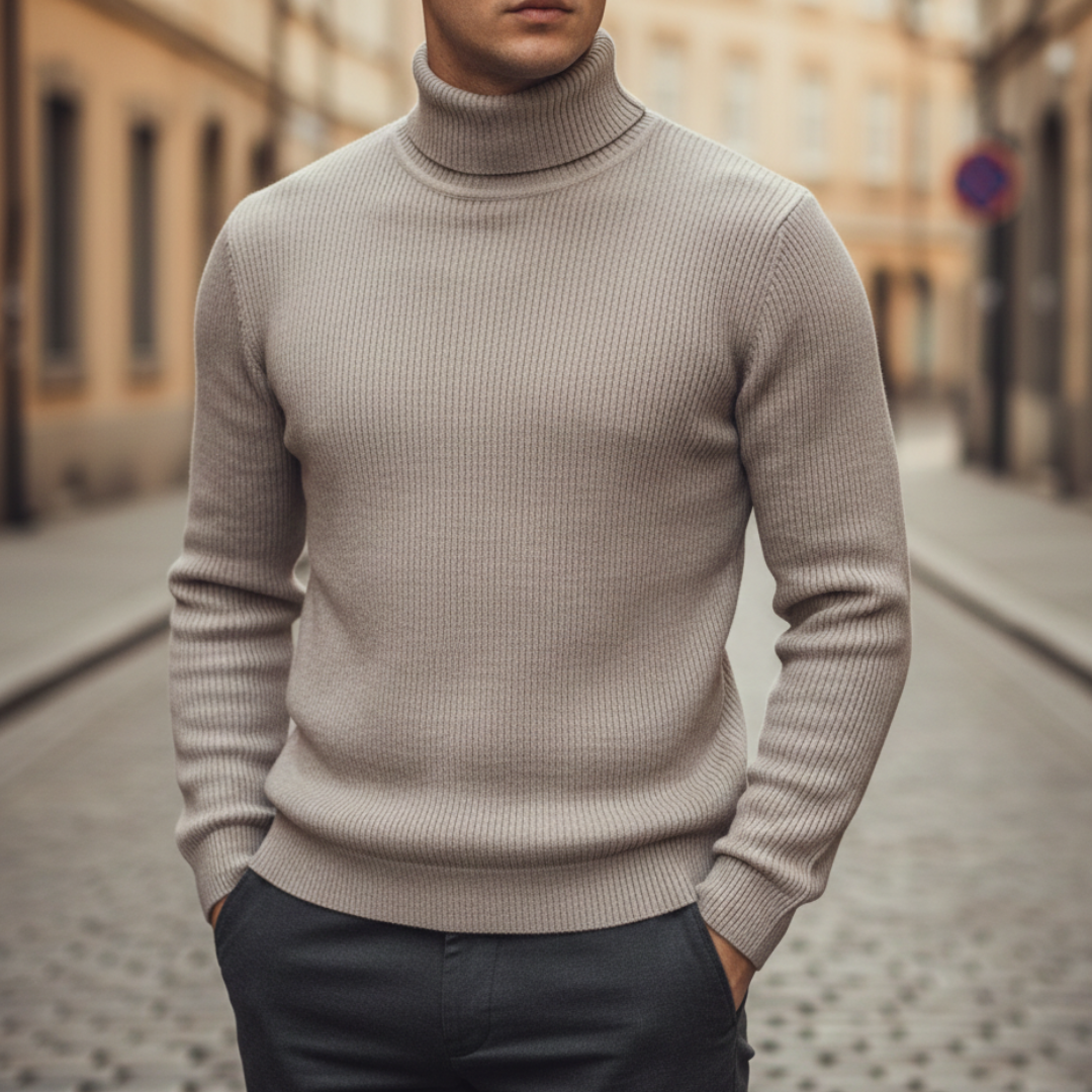 Pull à col roulé mélange cachemire manches longues homme