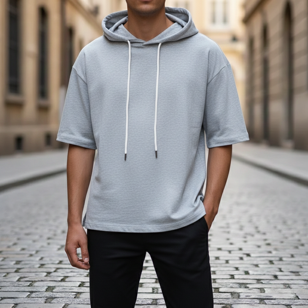 Sudadera de manga corta con capucha ajustable Unisex