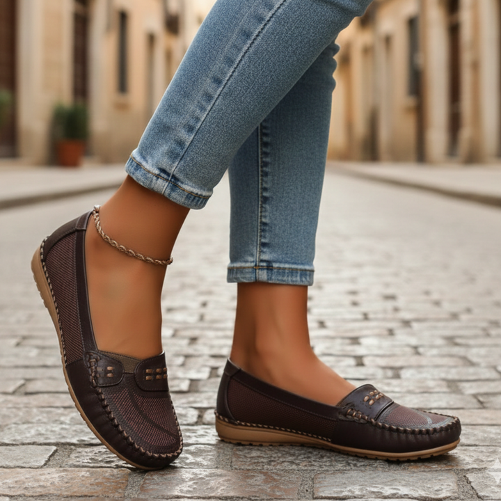 Mocasines Sin Cordones Perforados Planos Mujeres Adultas