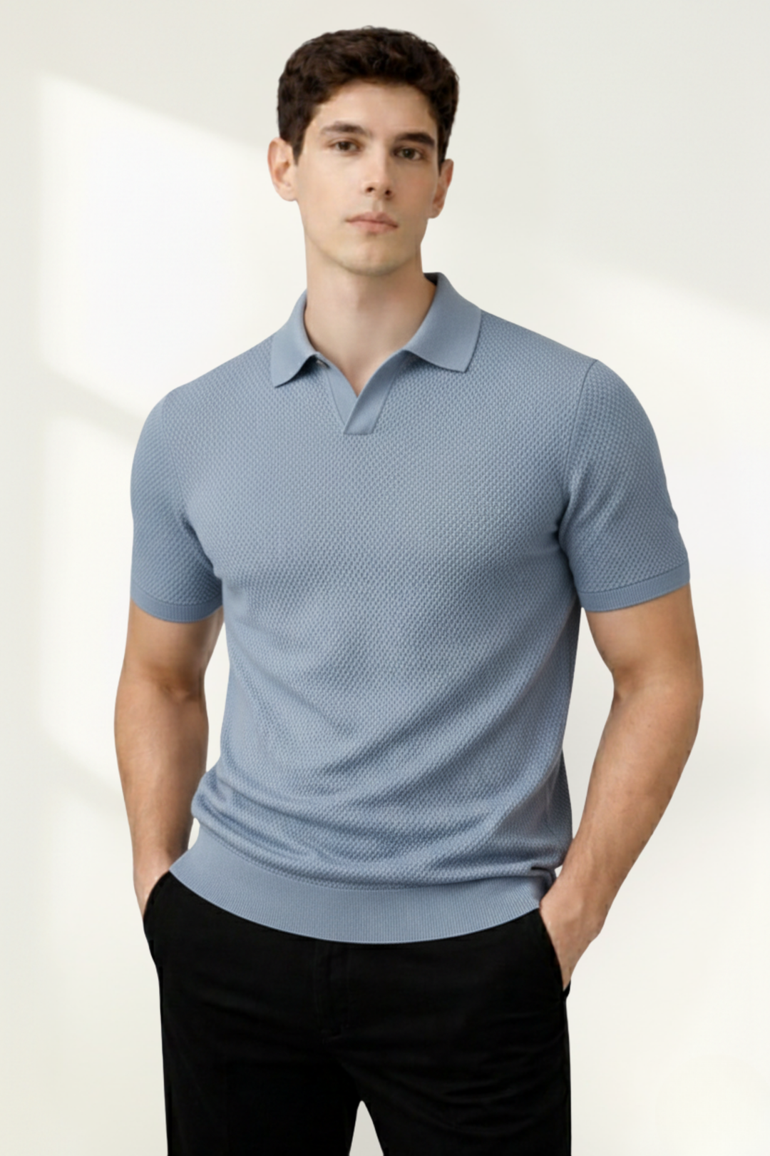 Camiseta de punto para hombre con cuello tipo polo