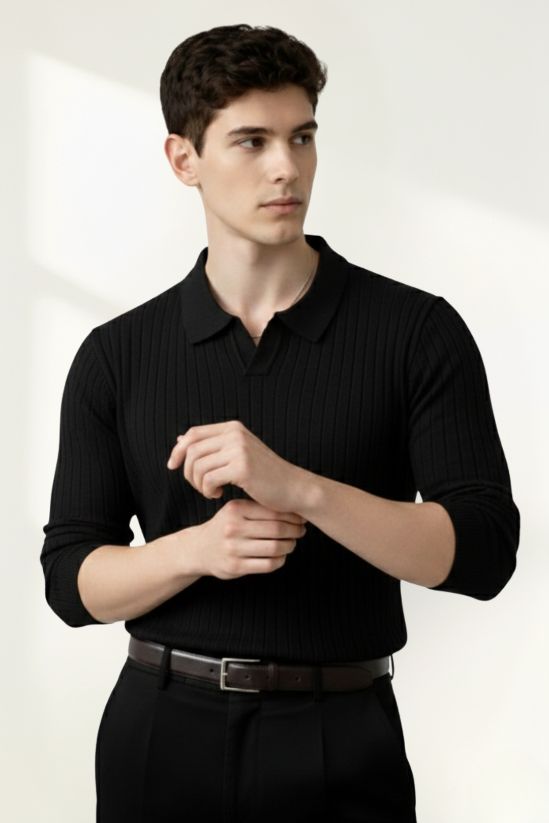 Suéter de polo de punto acanalado para hombres