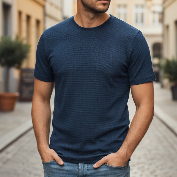 Camiseta de punto waffle de manga corta para hombres