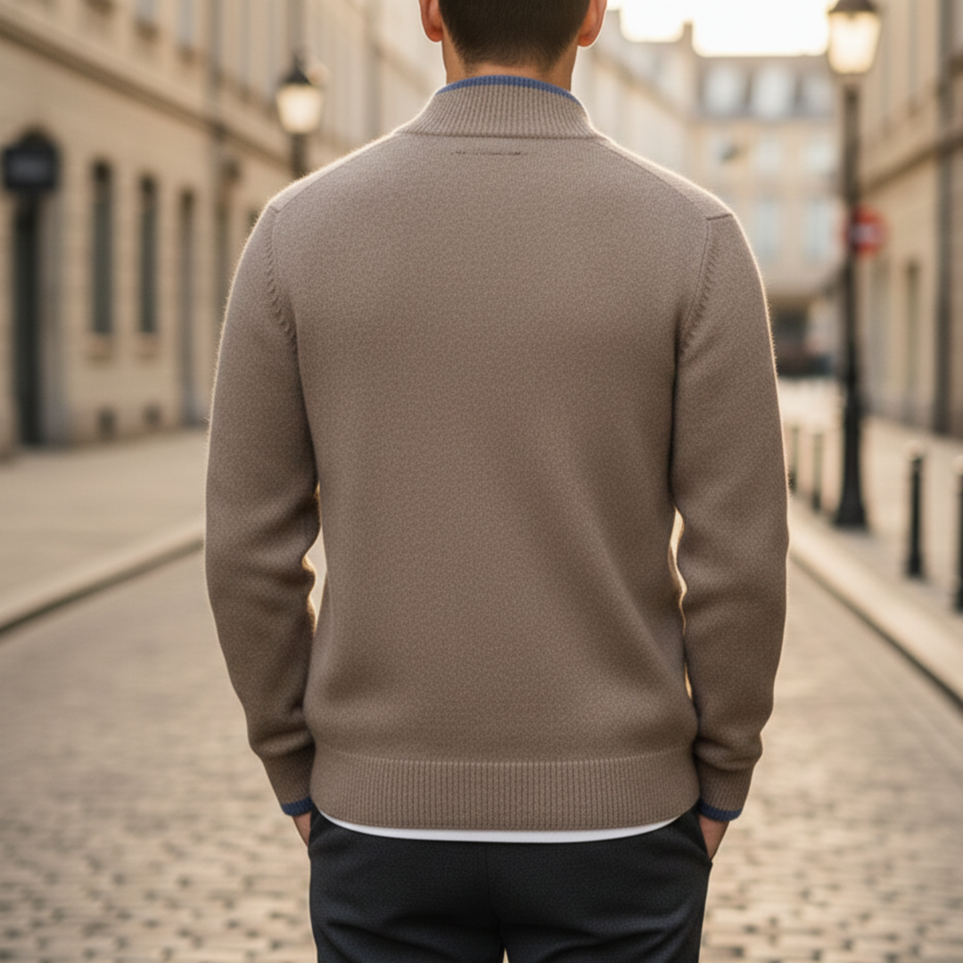 Pull pour homme à manches longues avec fermeture éclair devant