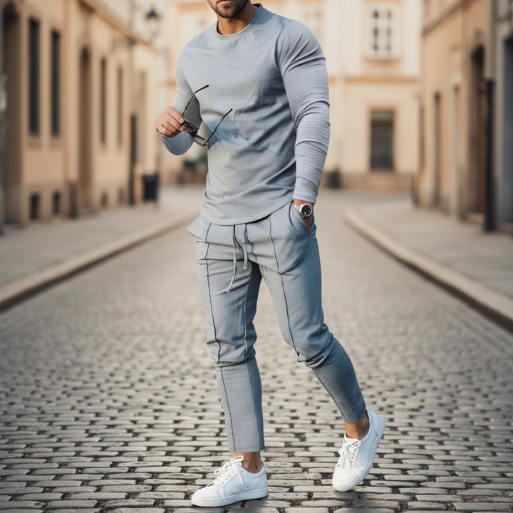 Mens tracksuit set slim fit long sleeve jogger pants